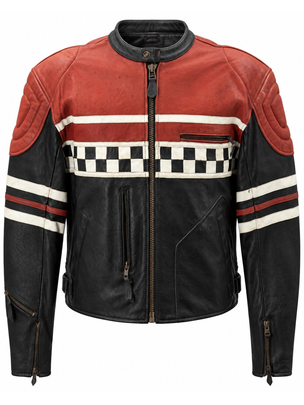 Vintage 90s Easyriders John Wilde Checkered Moto Leather Biker Jacket Large